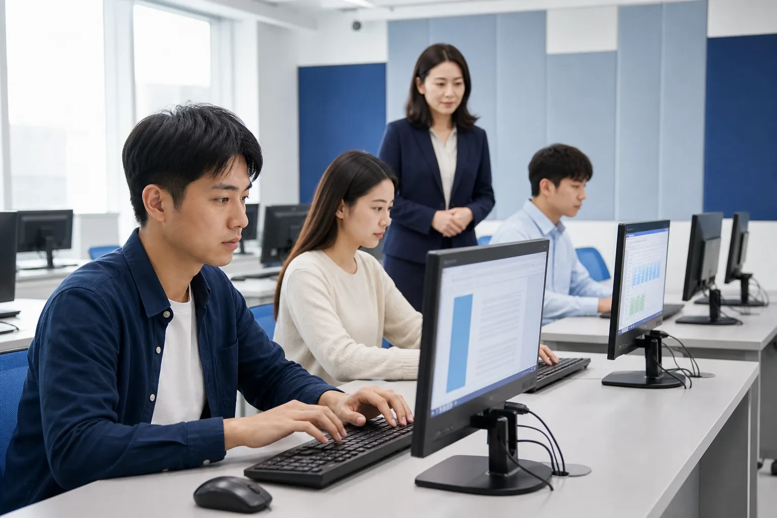 学员在计算机考场参加 MOS 实操考试